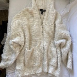 Soft white hooded zipper jacket